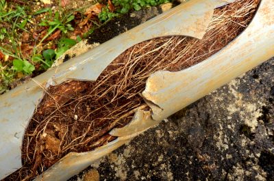 tree roots in underground pipe